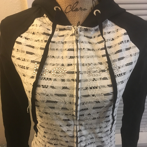bebe Sweaters - NWT Bebe rhinestone logo hoodie sweater XS extra s